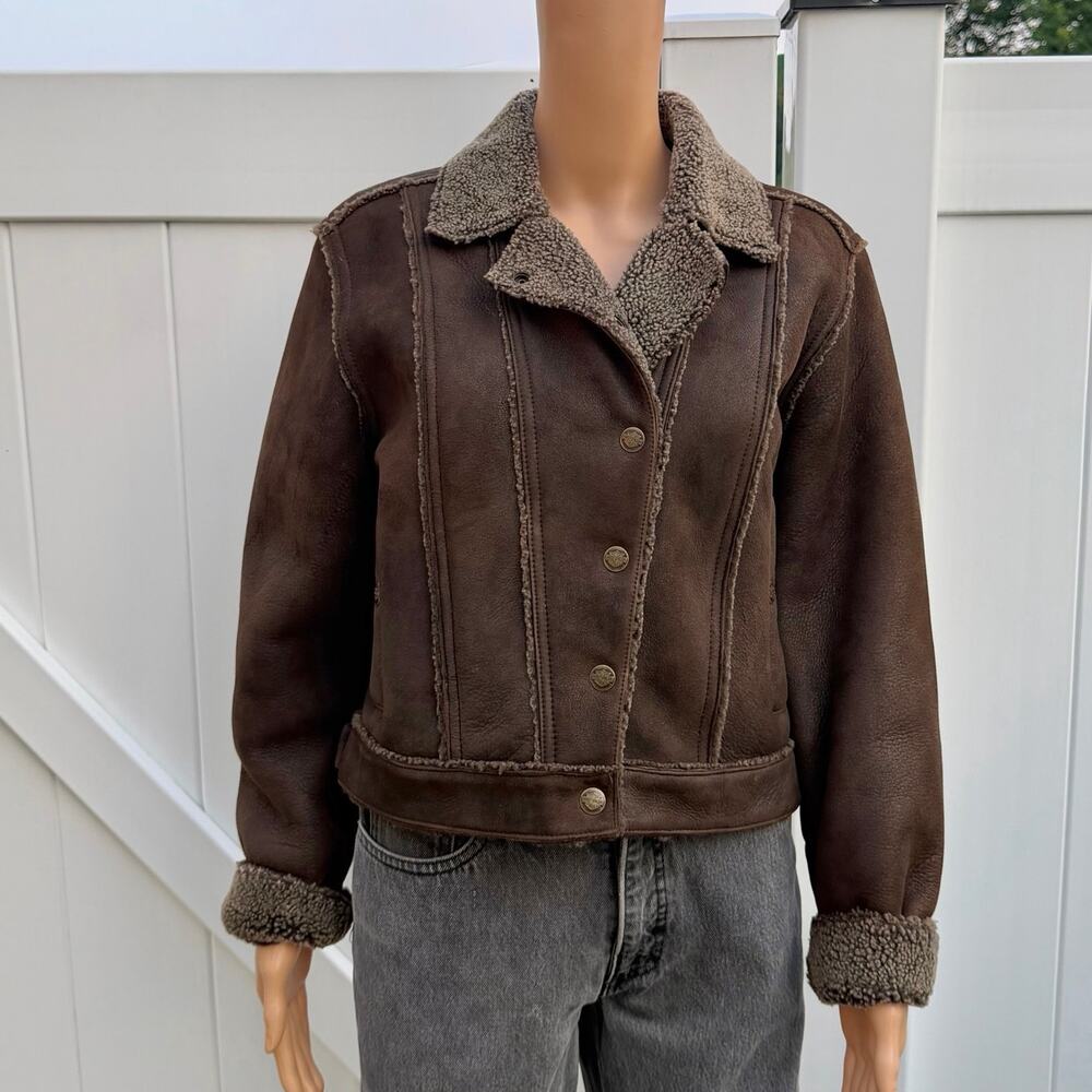 Harley Davidson Genuine Spanish Shearling Sheepskin Jacket Brown Women’s Small S
